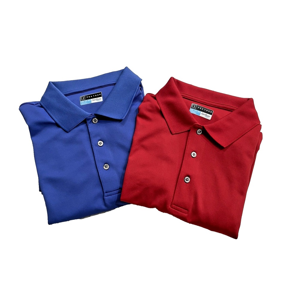 Set of 2  PGA Tour Air Flux Golf Polo Shirt Mens XXL‎ 2XL BLUE/RED Short Sleeve